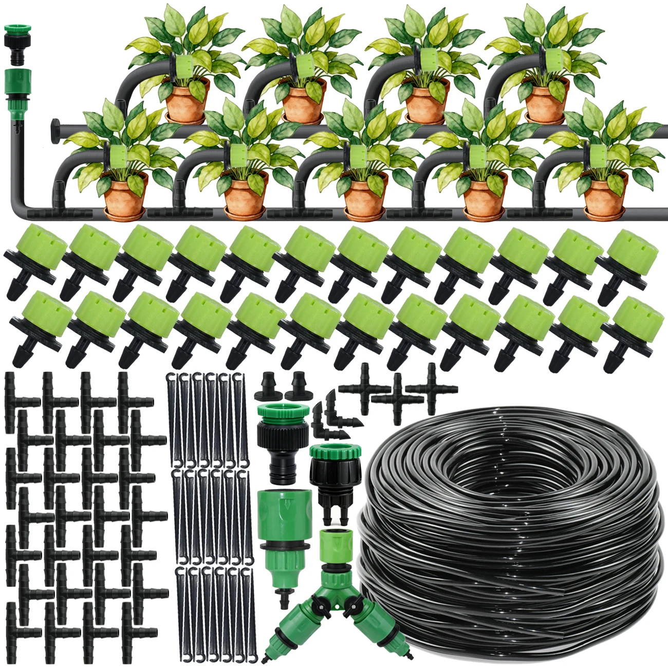 Kit d'irrigation goutte-à-goutte pour jardin, 5 à 30M, 1/4 pouces, système d'arrosage automatique, réglable, Portable, économie d'eau, serre, plante, fleur