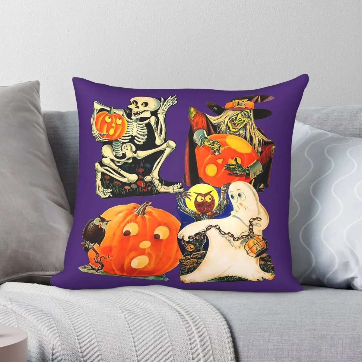Halloween Pumpkin Collage Square Pillowcase Polyester Linen Velvet Printed Zip Decor Bed Wholesale