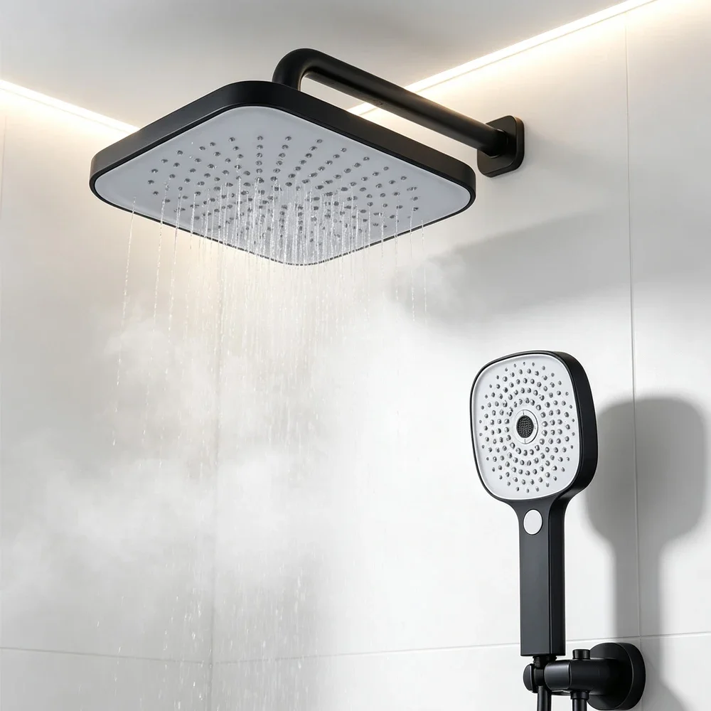 Rainfall Shower Head Bathroom 360°Adjustable Angle Rainfall Shower Head Square Top Spray Overhead  HandheldShower Head