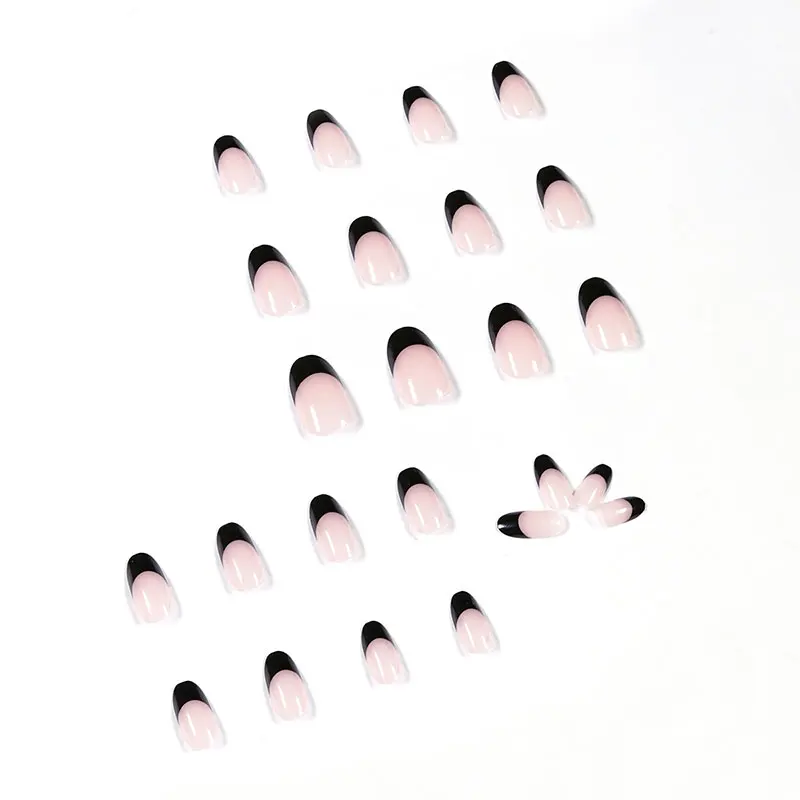 24pcs/box Wearable Simple Nude Manicure Black Border French White High-end False Nails