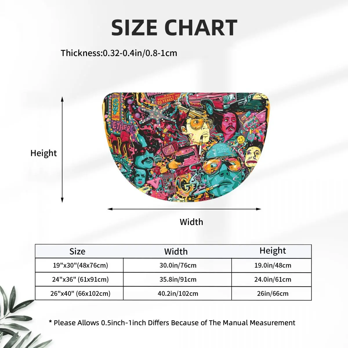 Fear And Loathing In Las Vegas Art Soft Flannel Half Round Doormat Non Slip Bathroom Mat Absorbent Floor Carpet for Home Bedroom