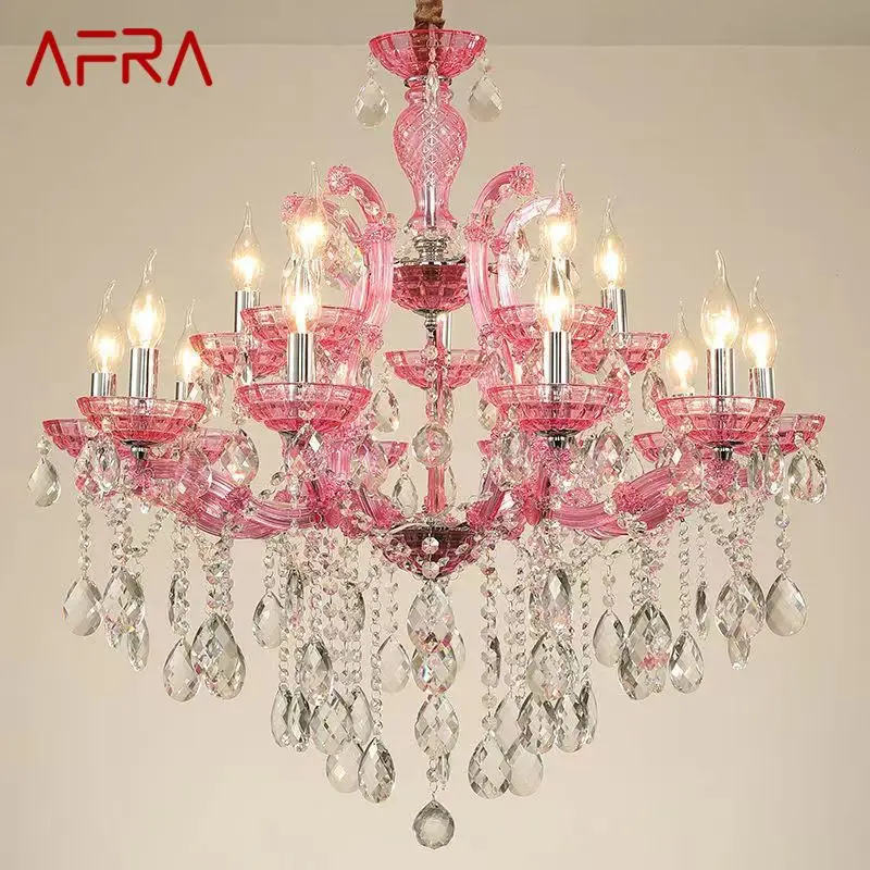 AFRA  LuxuriousCandle Pendent  Lamp European Style Crystal Lamp Art Living Room Restaurant Villa Staircase Duplex Building