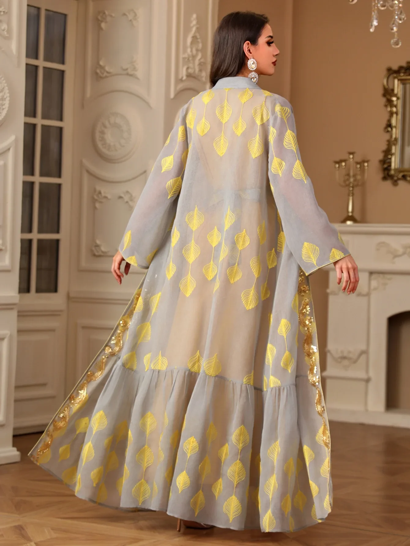 

Dubai Embroidery Open Kimono Abayas inner Dress for Elegant Muslim Women Party 2 Piece Set Cardigan Robe Dresses Kaftan Islamic