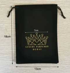 200 Pieces Custom Logo 13x18cm Black Velvet Bags Drawstring Gift Pouches Printed With One Gold Color Logo
