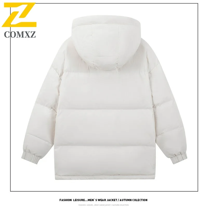 COMXZ Men Winter Jacket Solid Color Warm New Mid Length Snow Trip Loose Premium Camping Puffer Jacket Coldproof Parker Coats