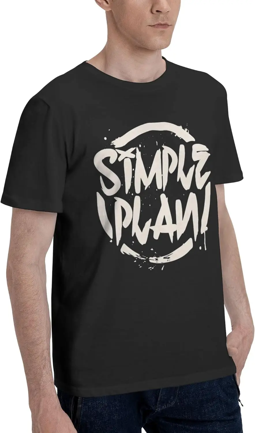 Simple Music Plan Men'S Cotton T-Shirt Classic Graphic Short Sleeve Top Moisture Wicking Tees Black