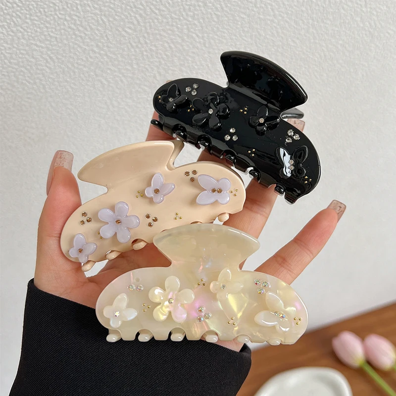 

1 Pcs Women's Hair Claws Korean Cottagecore 3D Flower Diamond Sweet Cute Hair Grab Fashionable] Kawaii Hair Accessories Girls