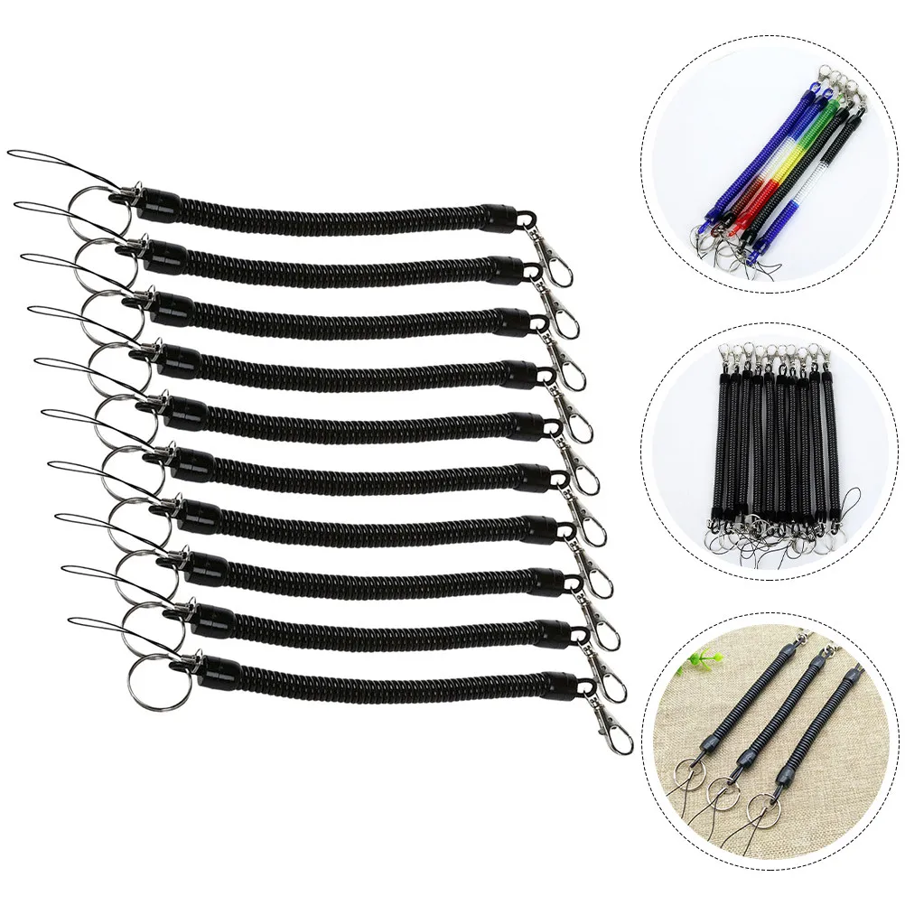 10Pcs Anti-Lost Spiral Spring Keychain Retractable Coil Lanyard Cord with Buckle for Belt Backpack Keys Phone Whistle Hunting