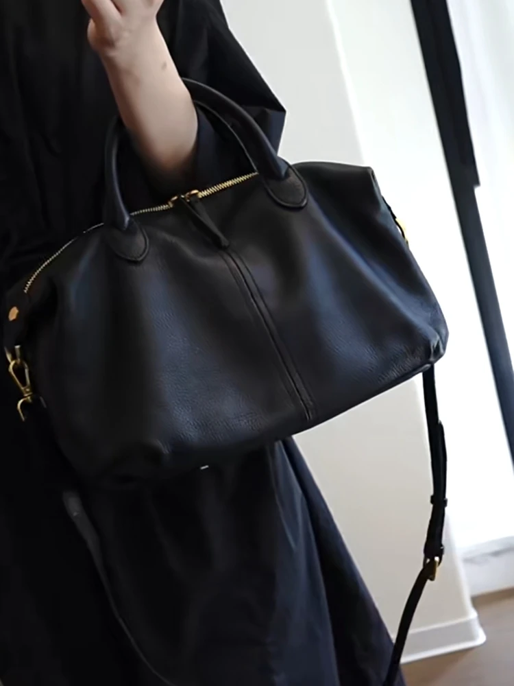 Black Fashion Simple Women Bag\Handbag Genuine Leather Lady Shoulder Crossbody Bag Real Leather Tote Commuter Bag