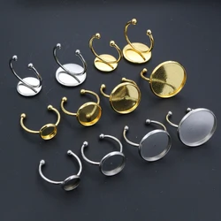 10pcs 6 8 10 12 14 16 18 20mm Stainless Steel Gold Plated Adjustable Ring Settings Blank Base,Fit 6-20mm Glass Cabochons Buttons
