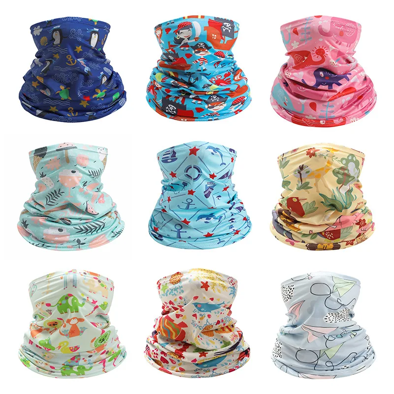 Sunshade Ice Silk Elastic Kids Head Face Neck Gaiter Magic Tube Cartoon Style Dustproof Bandana Outdoor Cycling Accessories