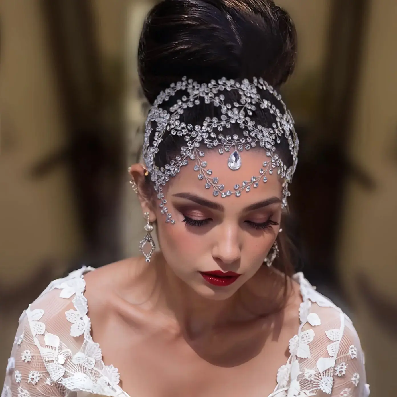 Linda Cadeia Testa para Mulheres, Cristal Brilhante, Cocar Nupcial, Festa de Casamento Headpiece, Moda Elegante, Jóias Strass, HP471