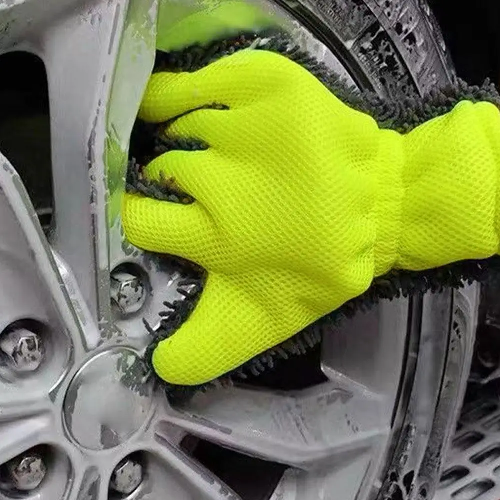 Car Washing Gloves Double Sided Chenille Microfiber Car Wash Glove Thickened Absorbent Cleaning Mitt For Car Detailing Washing view 4