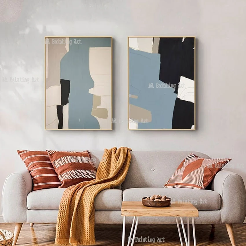 2 Pieces Abstract Unframed Decorative Canvas Oil Painting Hot Selling Modern Unframed Showpieces Wall Art For Hotel Decoration