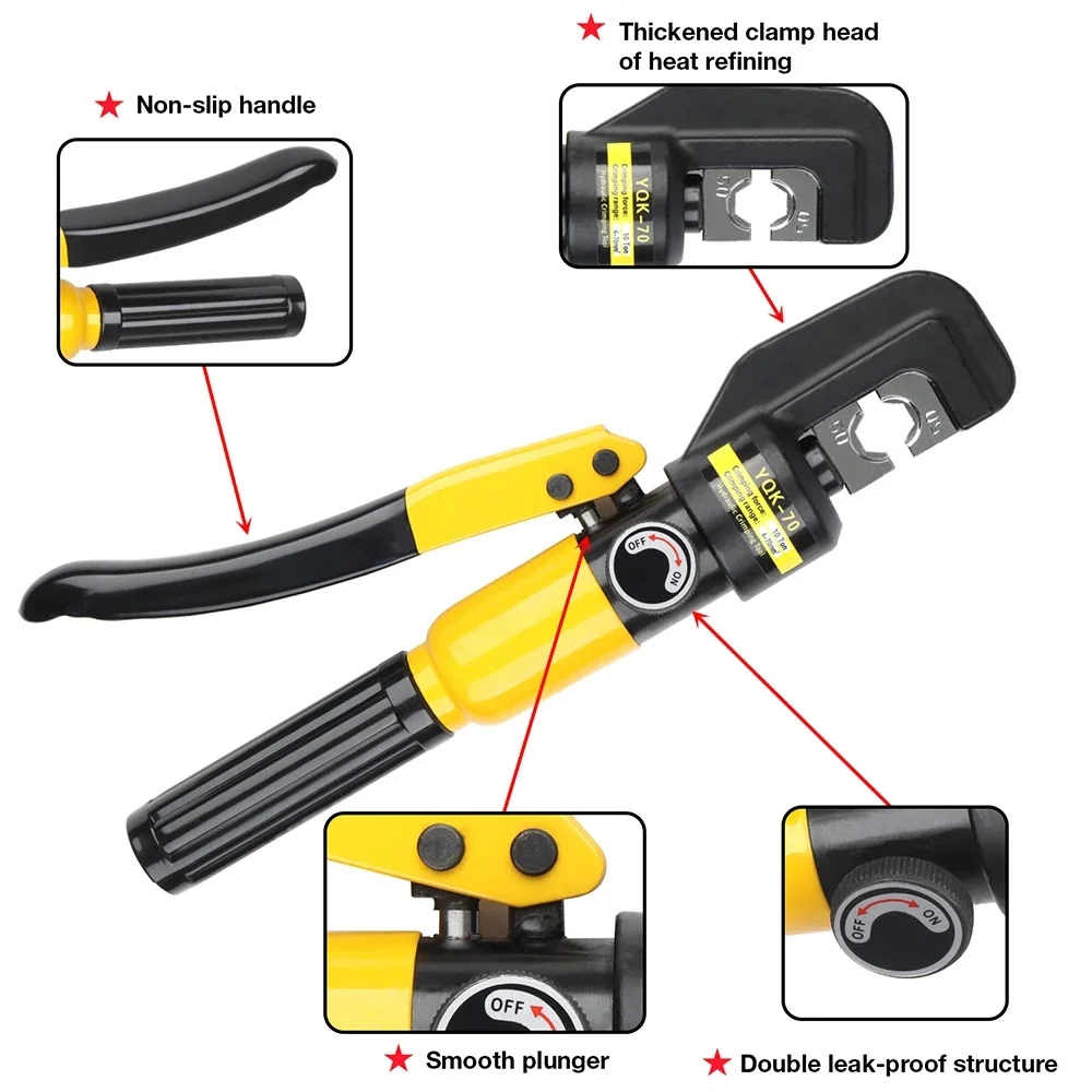 4/6/10/16/25/35/50/70 mm² Hydraulic Crimping Tool Cordless Hydraulic Clamp YQK-70 Cable Wiring Crimping Plier Hydraulic Press