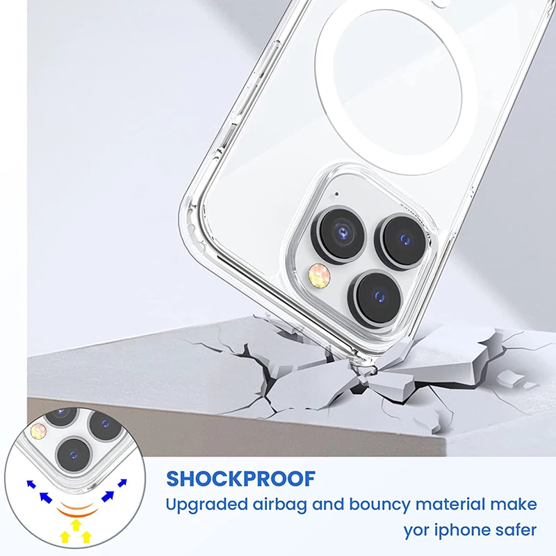 Custodia di ricarica wireless magnetica trasparente da 20 pezzi per iPhone 16 15 14 13 Pro 12 Mini 11 Pro XS Max XR 7 8 Plus Custodia rigida Magsafe