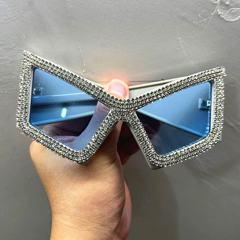 Diamant Quadrat Sonnenbrille Frauen Luxus Strass Großen Rahmen Sonnenbrille Weibliche Outdoor UV Schutz Kristall Damen Brillen – Detail 12