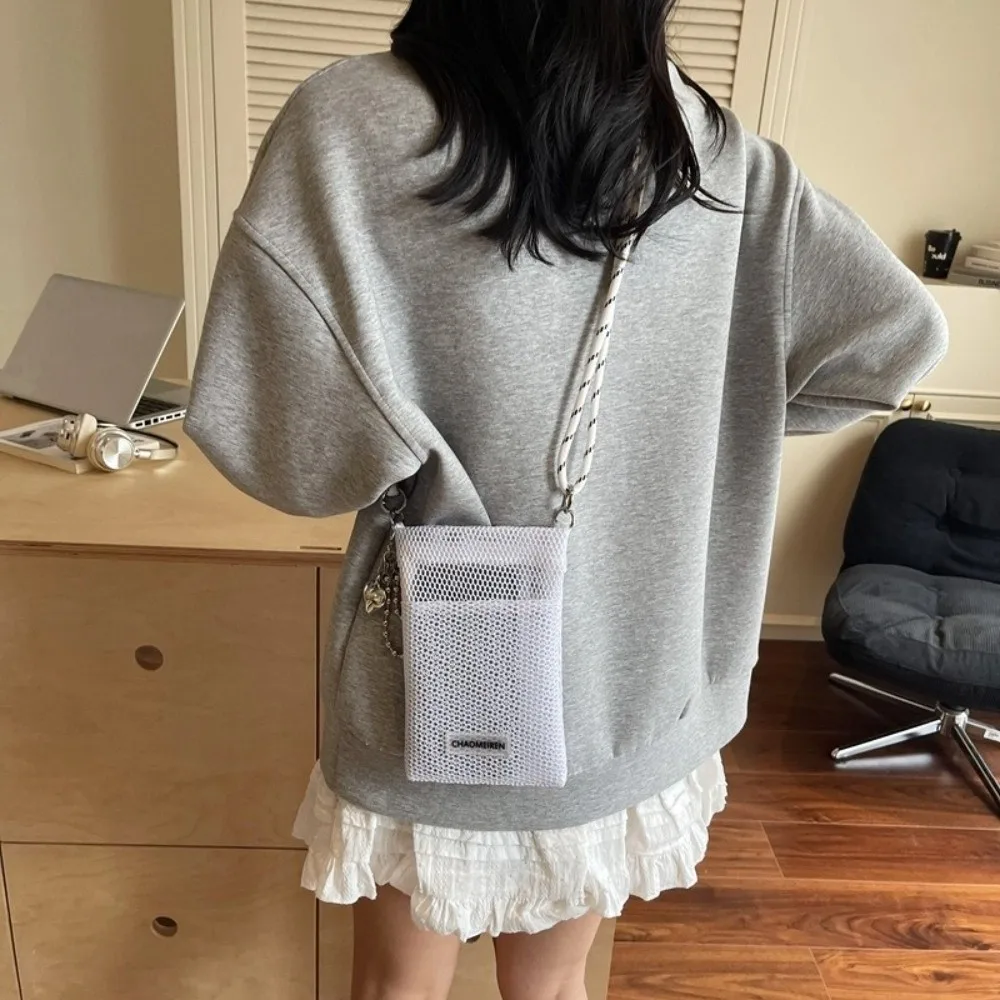 

Sweet Korean Nylon Mesh Wallet Solid Color Hollow Shoulder Purse Bags Teenager Crossbody Mobile Phone Bag Unisex