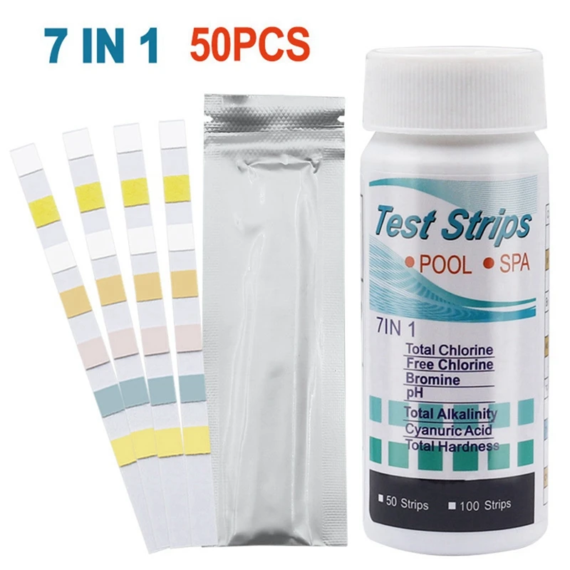 7-In-1 Swimming Pool Test Paper Ph Test Paper Water Quality Test Paper Residual Chlorine Test Paper 1 Bottle Of 50