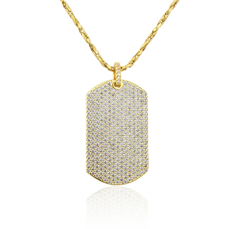 Gold Military Brand Pendant Necklace Crystal Dog Tag Man Necklace Woman Luxurious Sweater Chain Hip Hop Rock Jewelry