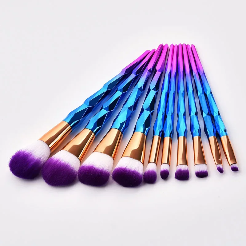 10 pçs pincéis de maquiagem diamante conjunto fundação pó corretivo blush olho lábio rosto compõem ferramenta cosmética