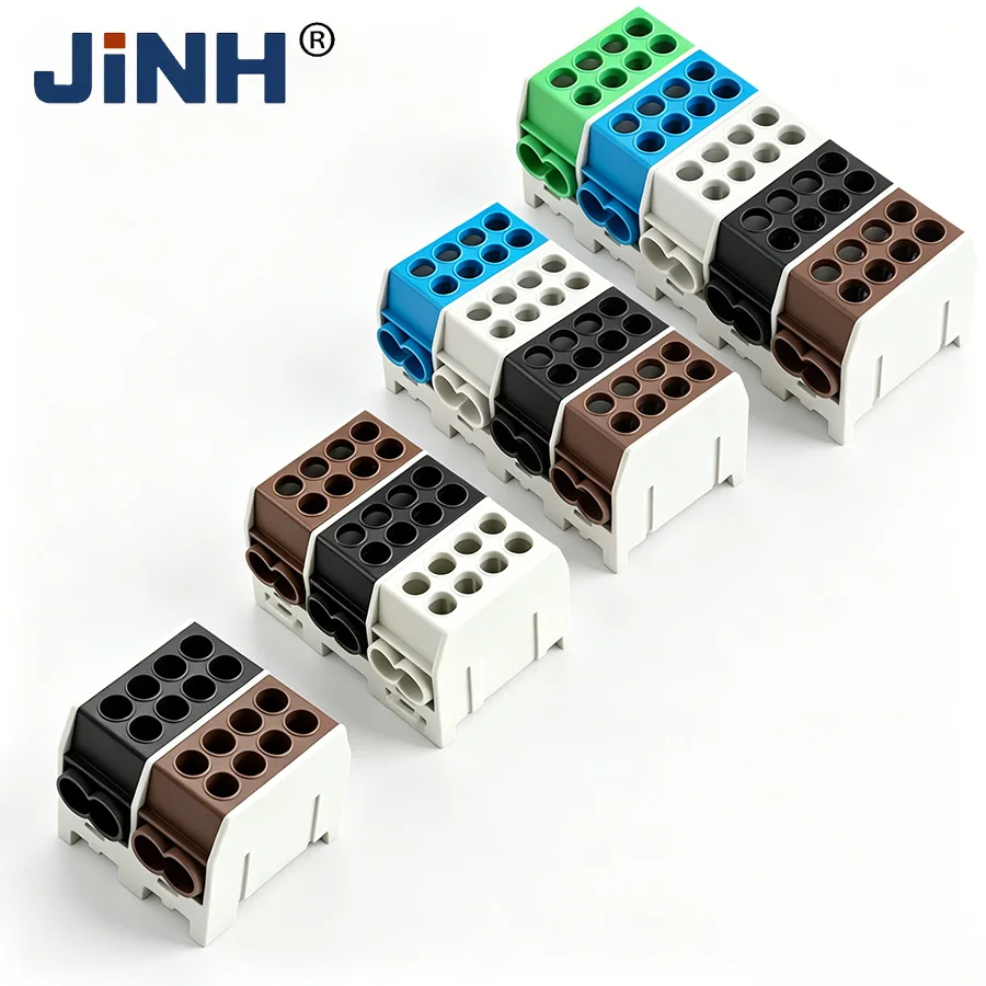 JINH Din Rail Distribution Terminal Block One-in Multi Out Spliceable Brass Wire Connector 1.5-25mm ² Power Terminal Block