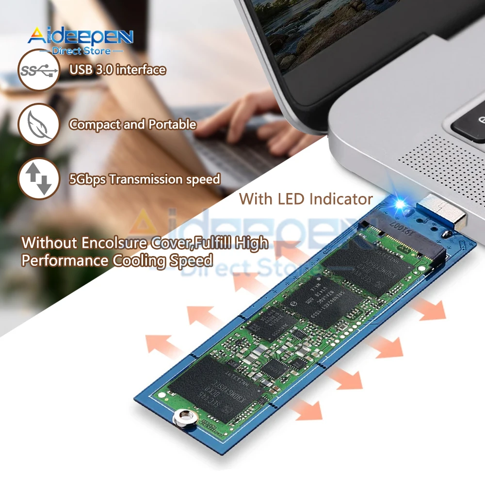 DC 5V USB 3.0 to M.2 NGFF SSD Hard Driver Adapter 5Gbps Data Transfer SSD M.2 Converter B Key M Key NGFF SATA SSD Adapter