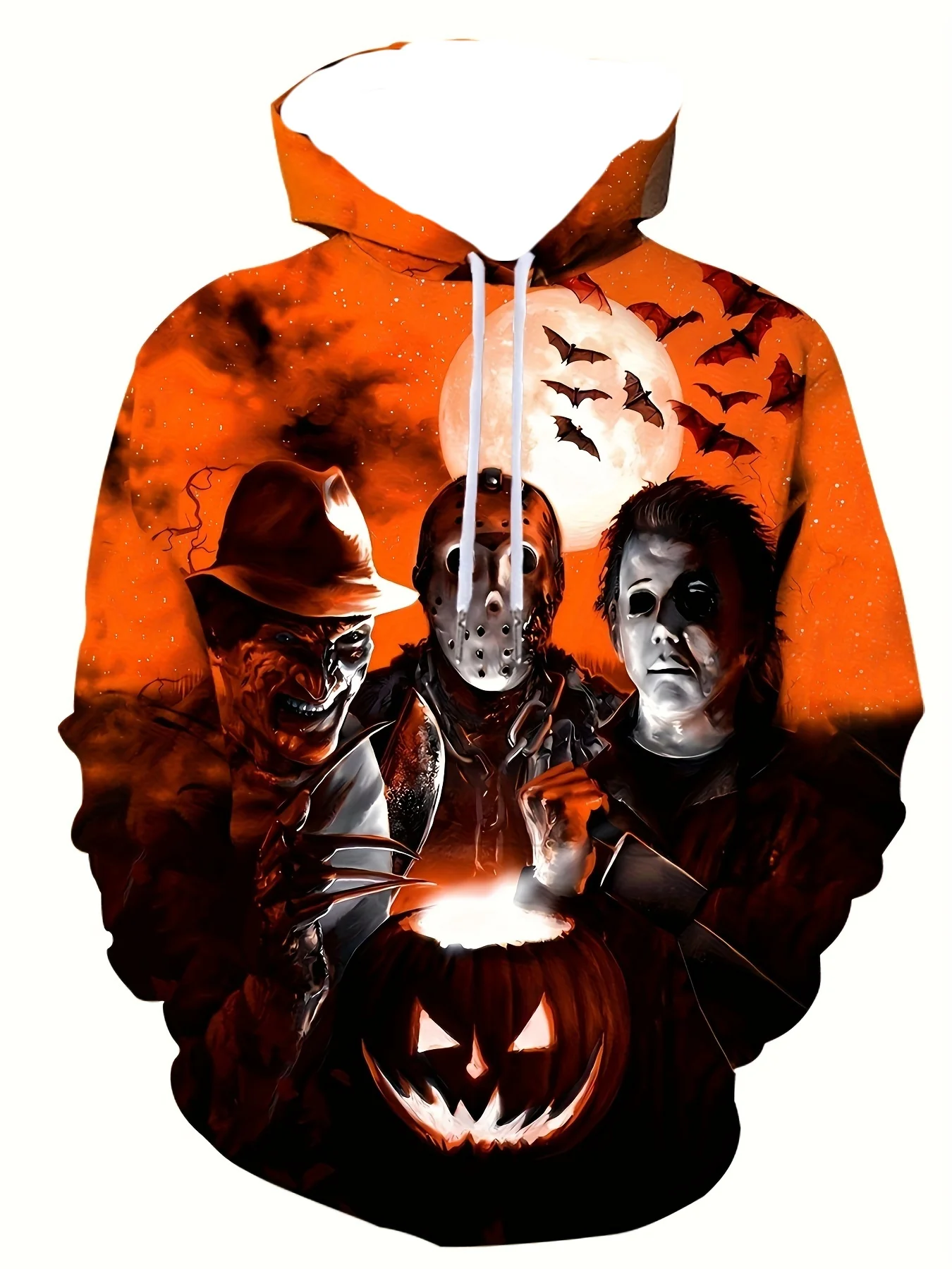 

Autumn Trendy Men's Hoodie, 3D Horror Movie Role Playing Pattern Design Novelty Long Sleeve Daily Wearing Hoodie with Pocket