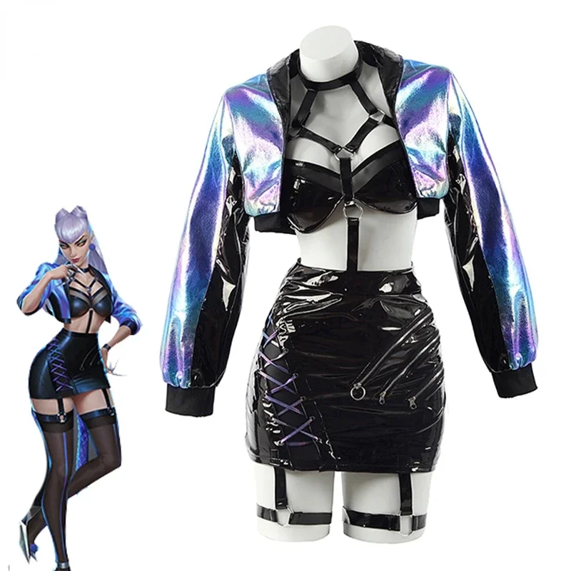 

Game LOL KDA Cosplay Costume Evelynn Cosplay Costume Women Sexy KDA All Out Evelynn Costume Halloween Bra Skirt Full Set