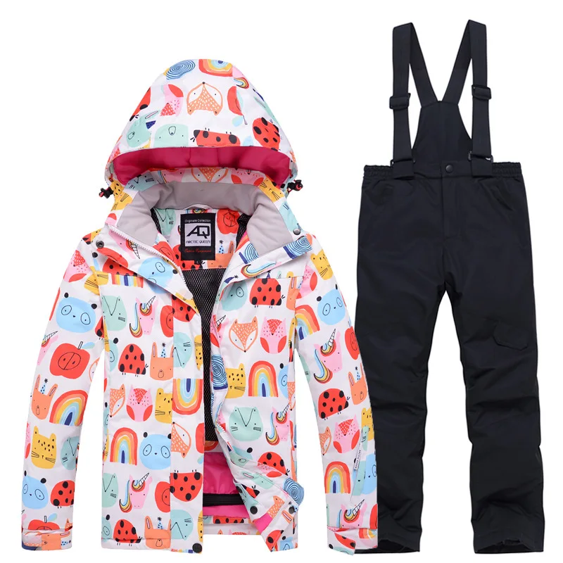 Ensembles de vêtements de plein air trempés de neige pour enfants, manteau de ski et pantalon à bretelles, olympiques pour enfants, moins chers, garçons et filles, 506