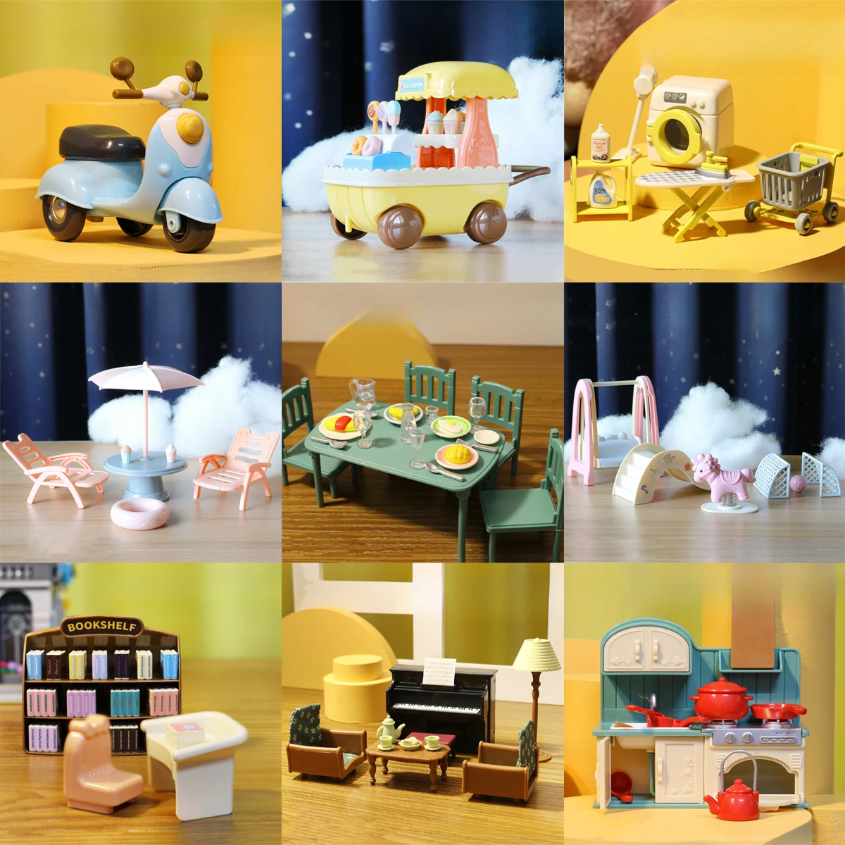 1:12 Miniature Furniture Forest Family Kitchen Toy Dining Table Dollhouse Accessories Bathroom Pretend Play For Girl Gifts Toys