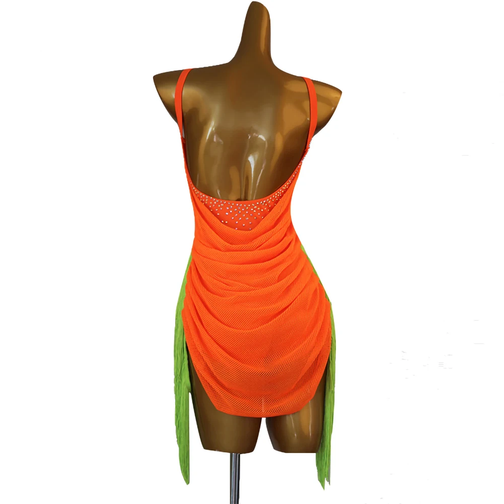 Samba Orange Latin Dancing Dress Elegant Party Dress 2024 High-class shuizuan  Sling Competition Dress Cha Dancing Dress