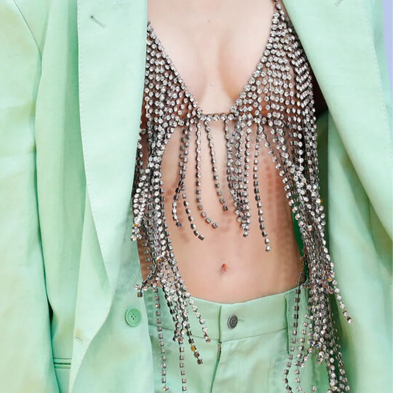 Body Jewelry Woman Fashion Sexy Sling Tassel Chest Chain Trend Rhinestone Body Chain Bikini Night Club Party Bra Chain view 2