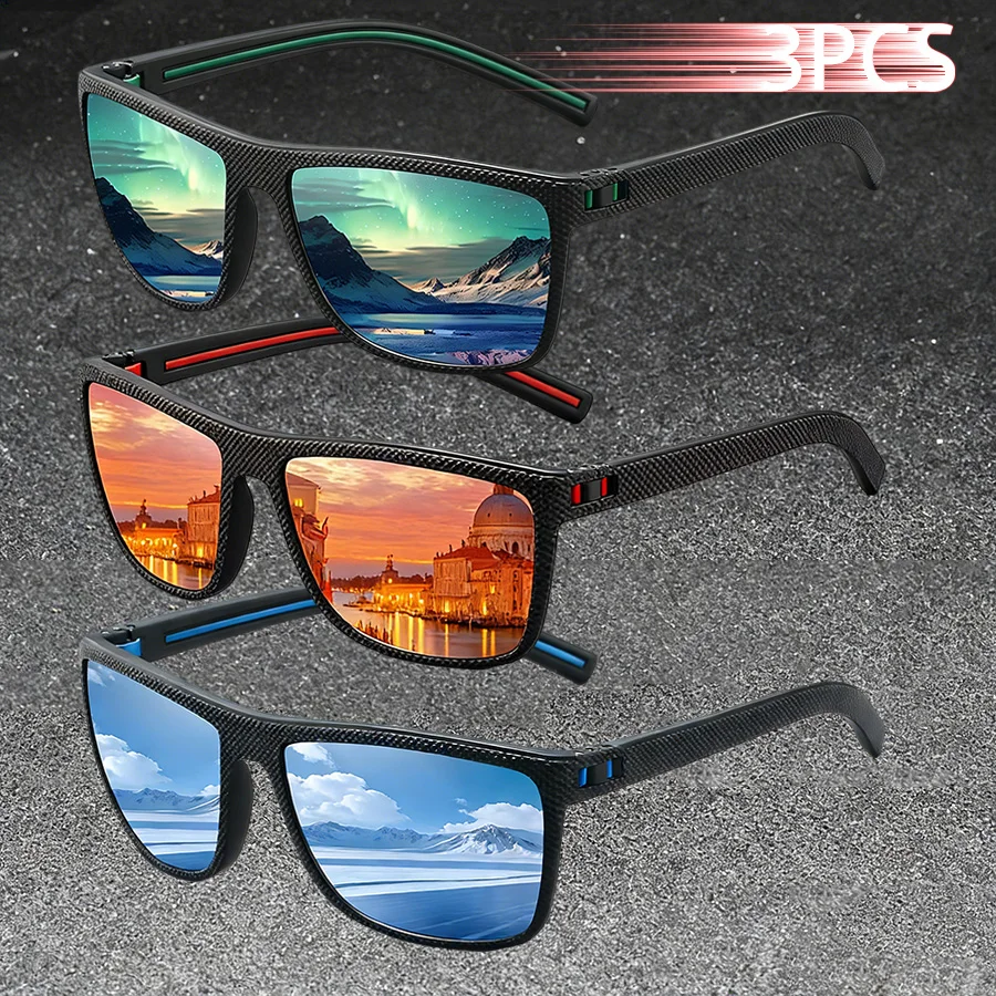3PCS Vintage Fashion Sunglasses Set Colorful Stripes Leisure Design for Men And Women Ideal for Fishing Driving And Travel