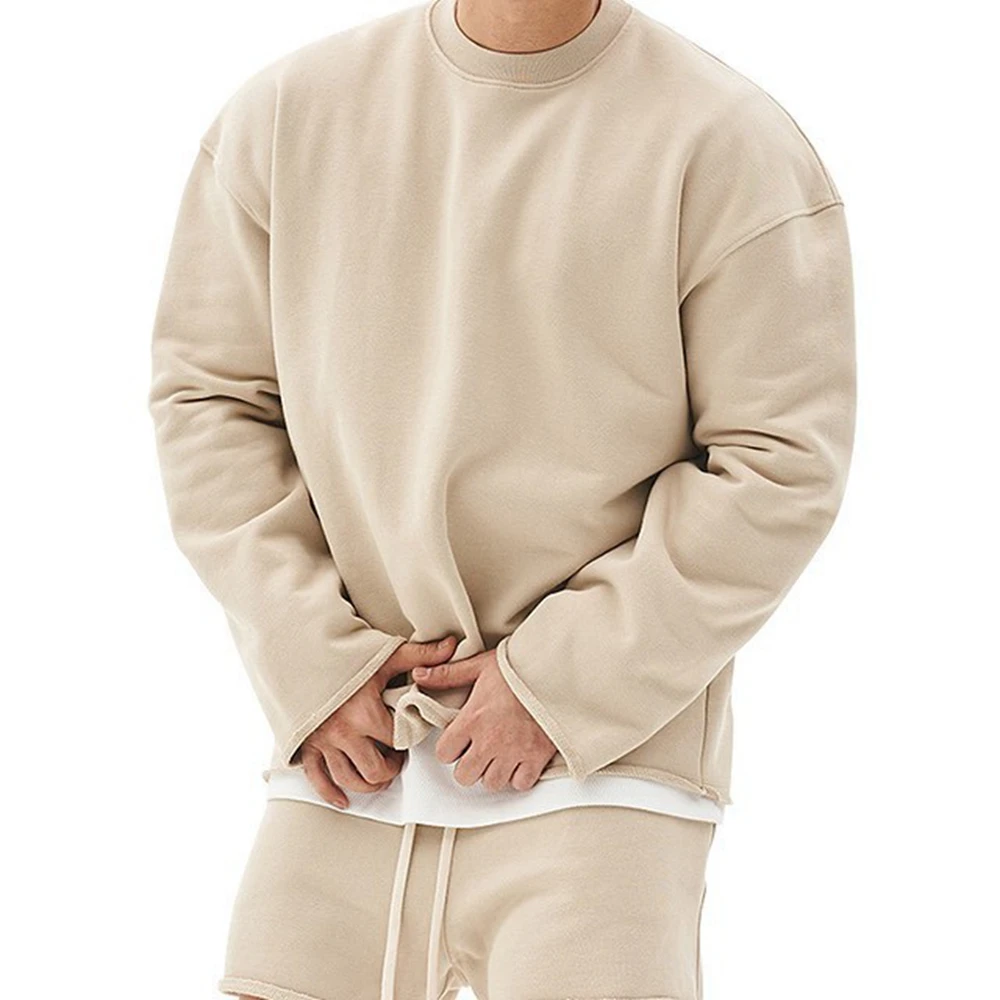 

Mens Cotton Hoodies Casual O-Neck Pullover Hoodies Bodybuilding Sweatshirts Khaki Solid Color Sweatshirt Tops Jogger Streetwear