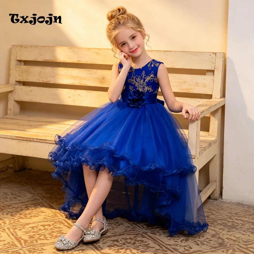 Vestido para niña, de 3 a 14 años, con bordados, sin mangas, estilo princesa, con detalles de tul, ideal para bodas, para niñas que van a la ceremonia de la boda o para presentaciones.