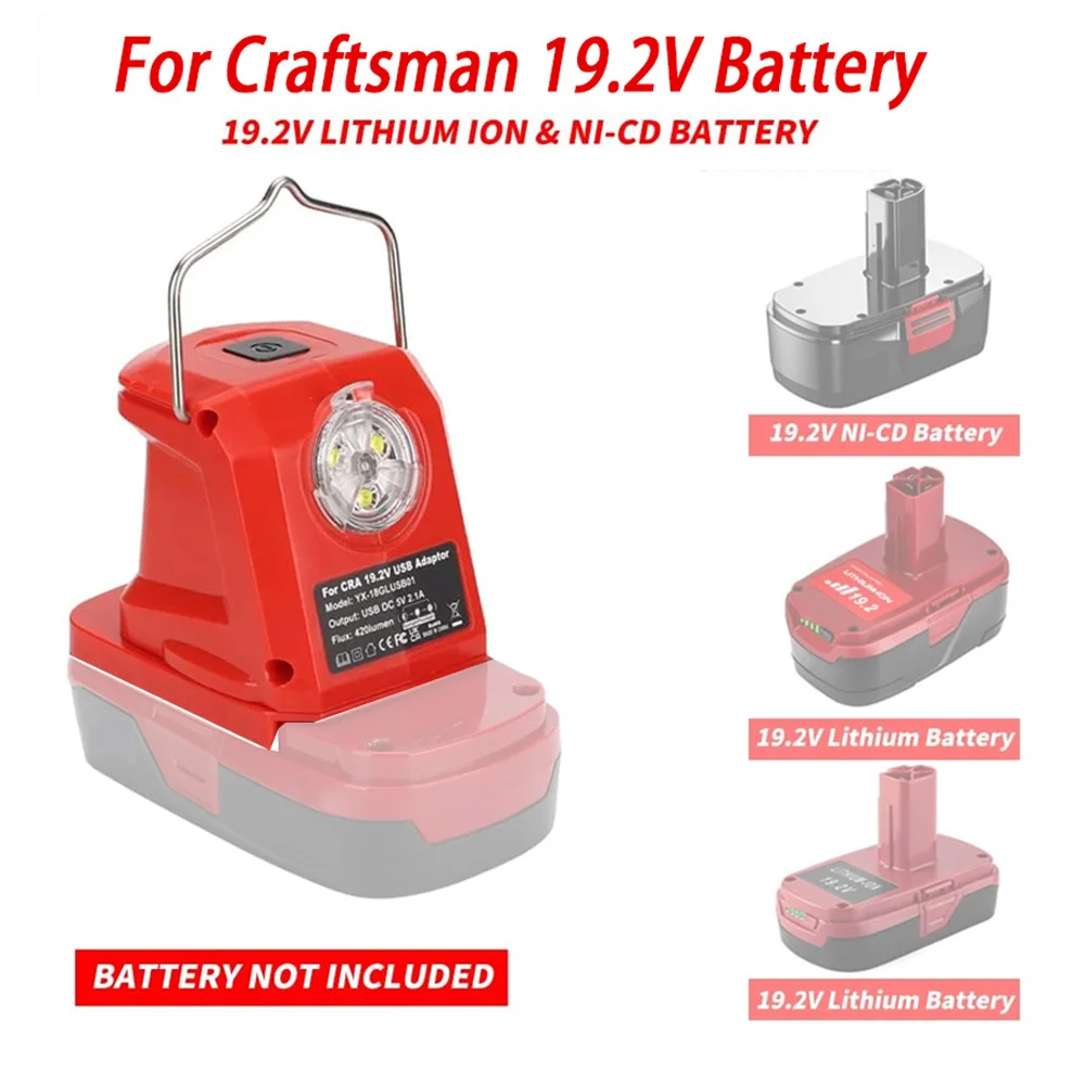 Batterie adapter für Handwerker 19,2 V Li-Ionen-Ni-CD-Akku, Dual-USB-Adapter mit 420lm LED-Arbeits scheinwerfer tragbare Hand taschenlampe