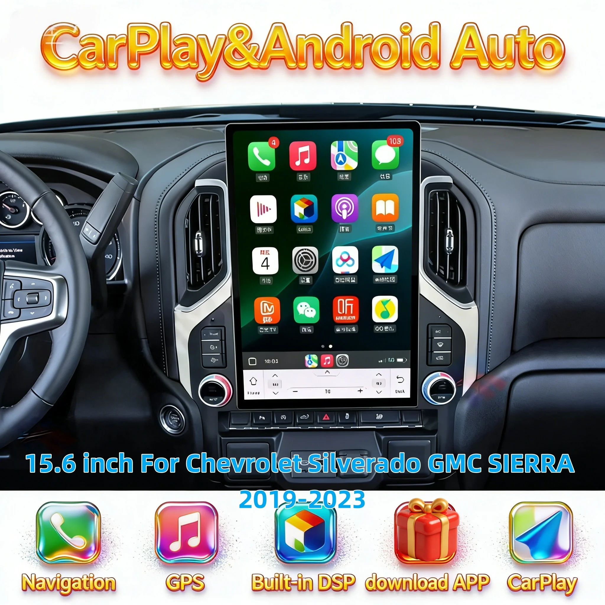 

Multimedia Android Auto Player For Chevrolet Silverado GMC SIERRA 2019-2023 Radio CarPlay GPS Navigation Touch Screen Stereo