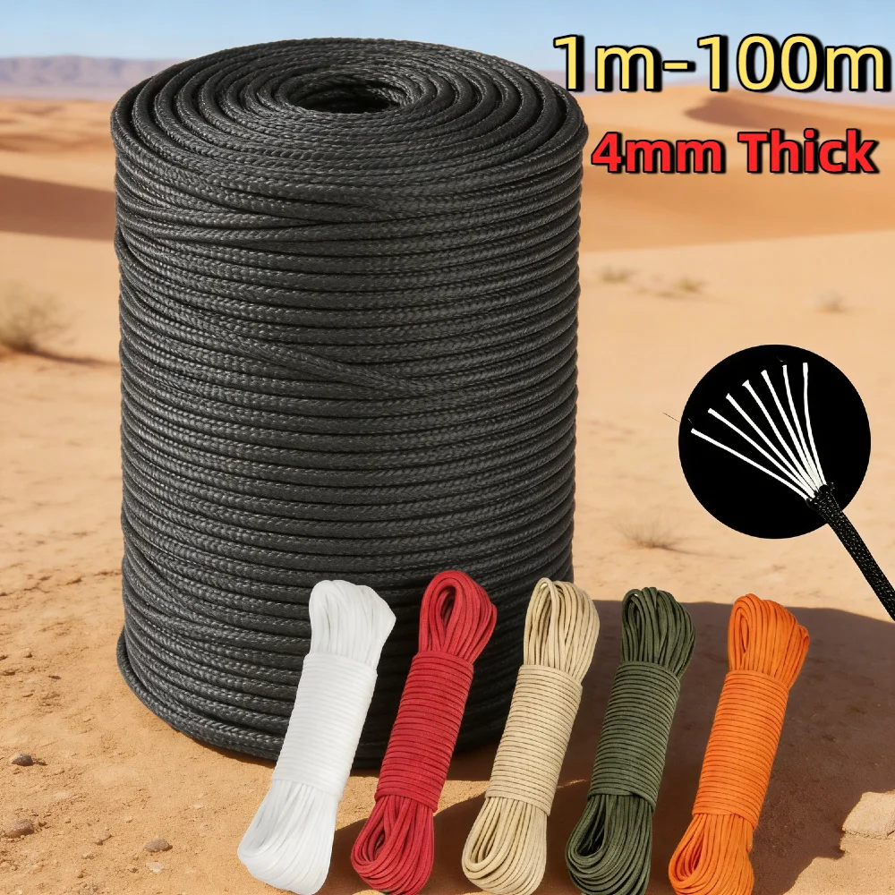 Cuerda de Paracord de 4 mm y 550 Hilos, Cuerda de Nailon de 7 Hebras, Longitudes Completas de 1 a 100 Metros, Cuerda de Paracaídas Resistente para Supervivencia, Camping, Bricolaje, Uso en Exteriores y Emergencias