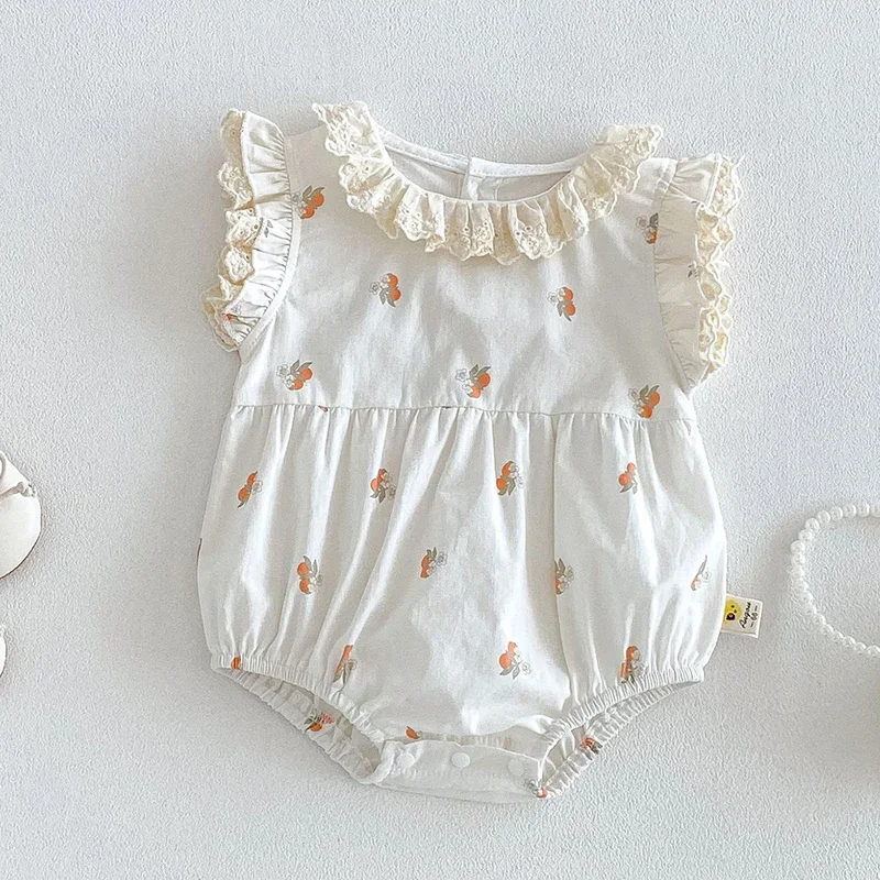 2026 New Summer Newborn Baby Girl Romper Flying Sleeve Cotton Embroidered Toddler Baby Girls Jumpsuit 0-24M Baby Girl Clothing