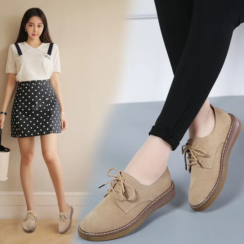 New Genuine Leather Women Flat Shoes Lace up Autumn Sneakers Oxford Shoes Female Moccasins Casual Flat retro women shoes