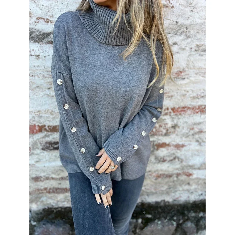 

Зима-Осень вязаный свитер с высоким воротом женский однотонный теплый повседневный пуловер с длинными рукавами топ