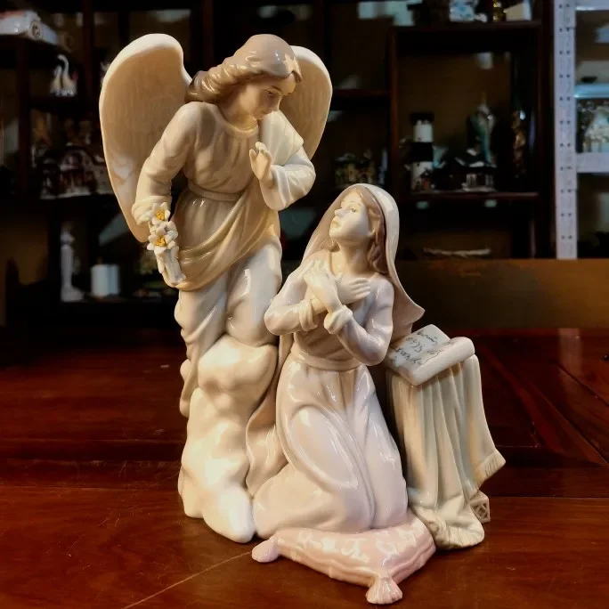 Art Collection Hand-painted Ceramic Crafts Mary and Angel Figurines Christian Church Gift Home Decoration Jesus Born Ornament
