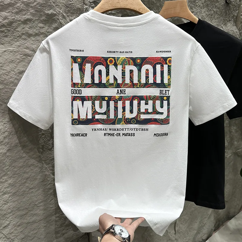 

Short-sleeved men's tide loose printing white thin T-shirt shirt summer comfortable breathable five-quarter sleeve sweatshirt