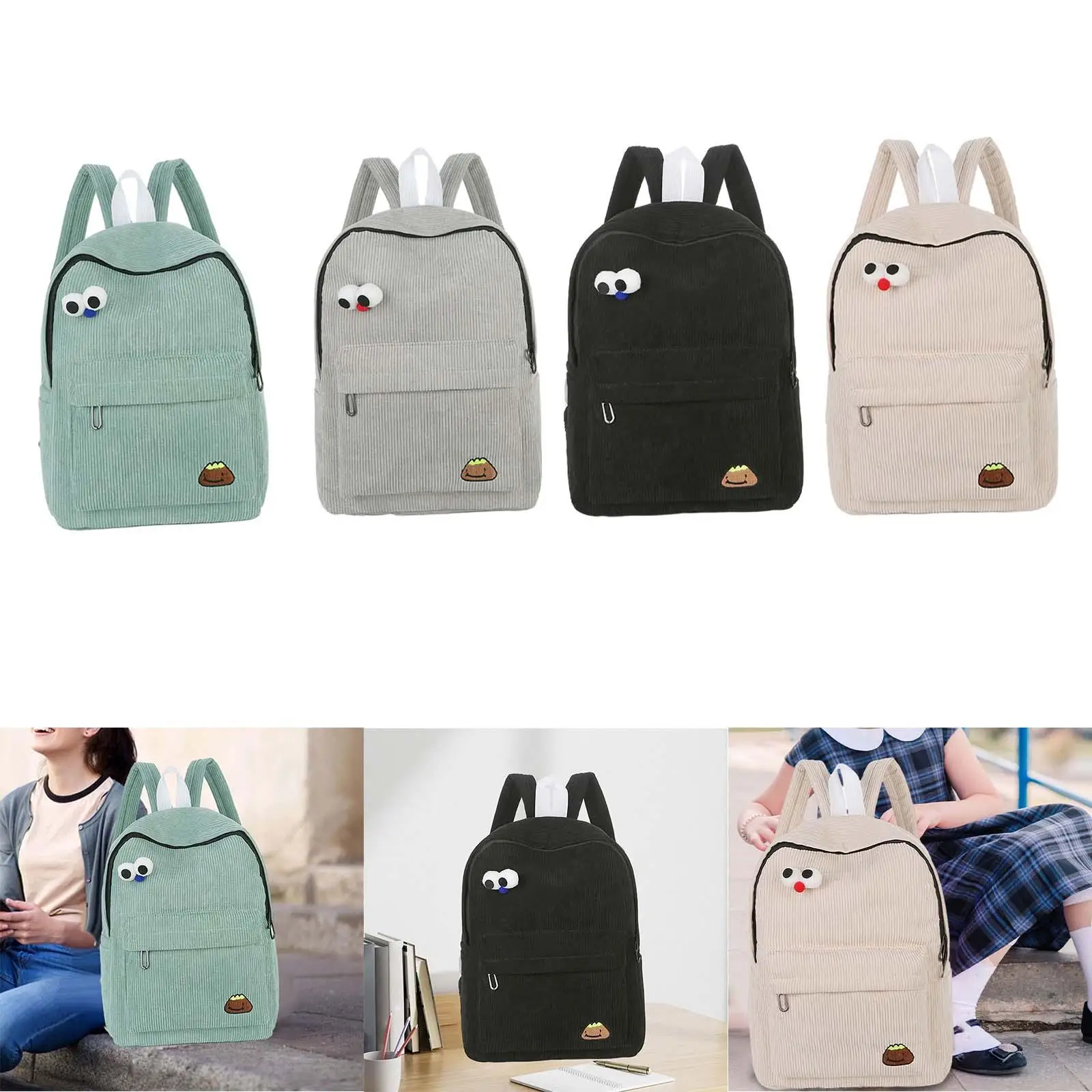 Corduroy Backpack Shoulder Bag Casual Water Resistant Laptop Bag Travel Daypacks for Girls Women Shopping Work Daily Use Sports