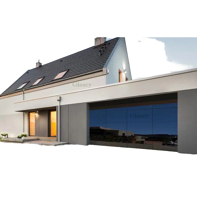 Custom  Industrial Aluminum Alloy Frame Frosted Glass Waterproof Modern Automatic Garage Door For Villas Warehouses