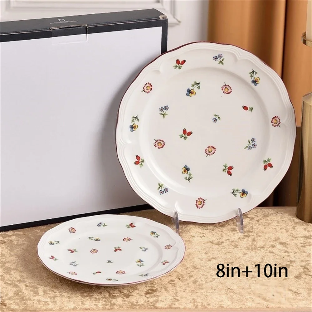 Vajilla de cerámica floral, tetera, azucarera, lechera, taza y platillo, plato hondo, plato para sopa, tazón, artículos cocin