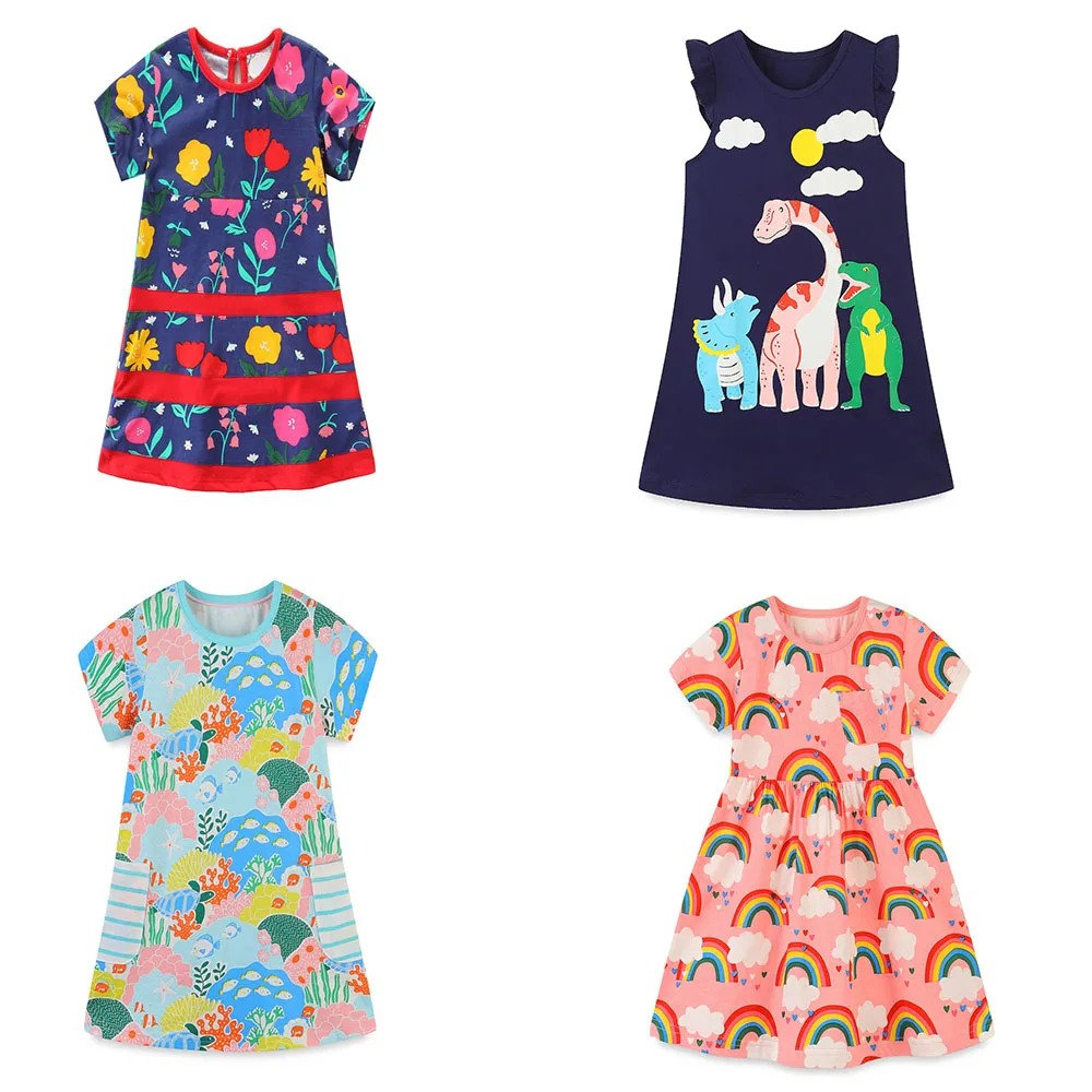 

Jumping Meters Baby Dresses Pockets Fruits Print Summer Short Sleeve Cotton Short Sleeve Hot Selling Children's Costume Frocks