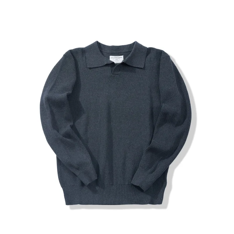 Seagull Collar Braided Pattern Polo Shirt- Men's Italian Retro Thick Knit Long Sleeve Casual