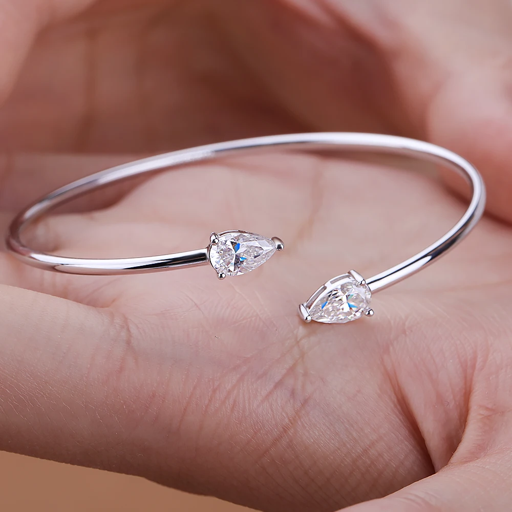 

Браслет-кафф с муассанитом грушевидной огранки 1 карат, регулируемый, с выращенными в лаборатории бриллиантами, для женщин, из стерлингового серебра 925 пробы, для повседневной носки, вечеринок, подарок на день рождения